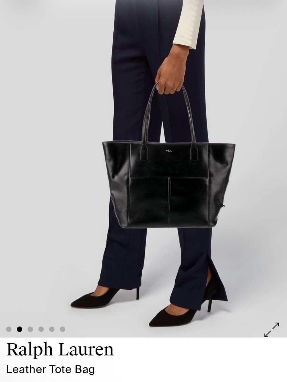 Lauren Ralph Lauren Navy Leather Tote Bag